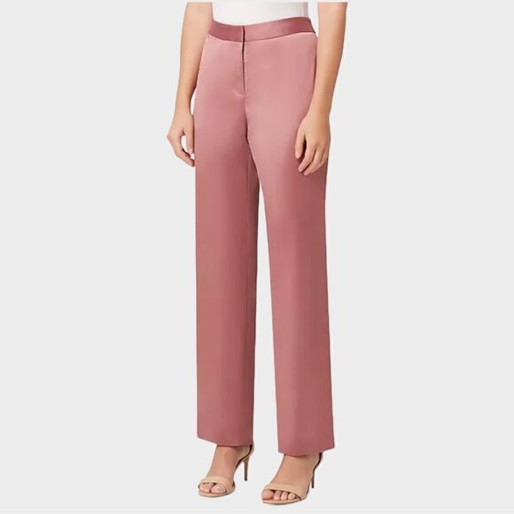 Tahari Arthur S. Levine Satin Straight-Leg Pants, Size 14P Beyond Rose NWOT - Picture 1 of 13